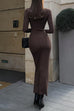 Rebadress Mockneck Long Sleeves Bodycon Knit Maxi Dress