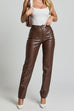 Rebadress High Rise Pocketed Casual Faux Leather Pants