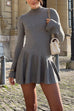 Rebadress Mockneck Bell Sleeves Ruffle Mini Sweater Dress