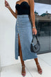 Rebadress Button Down Slit Midi Denim Skirt