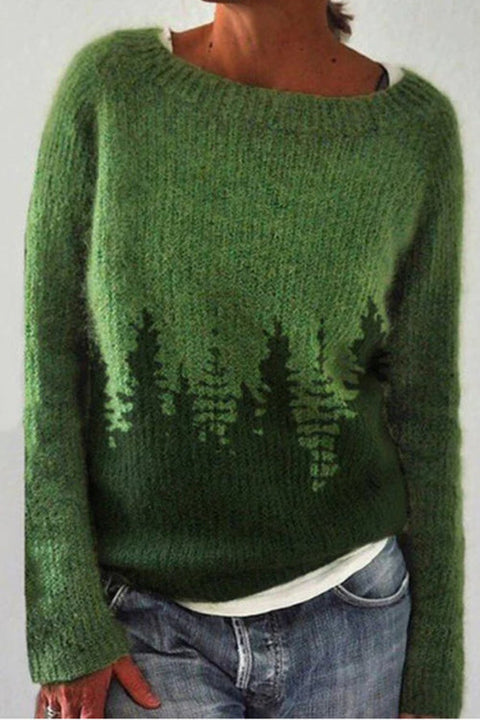 Rebadress Crewneck Tree Pattern Knit Pullover Sweater(in 2 Colors)