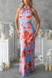 Bow Knot Halter Sleeveless Floral Print Maxi Dress