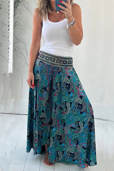 Rebadress Elastic Waist Wide Leg Palazzo Printed Casual Pants