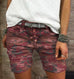 Rebadress Elastic Waist Buttons Skinny Camo Shorts