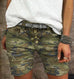 Rebadress Elastic Waist Buttons Skinny Camo Shorts