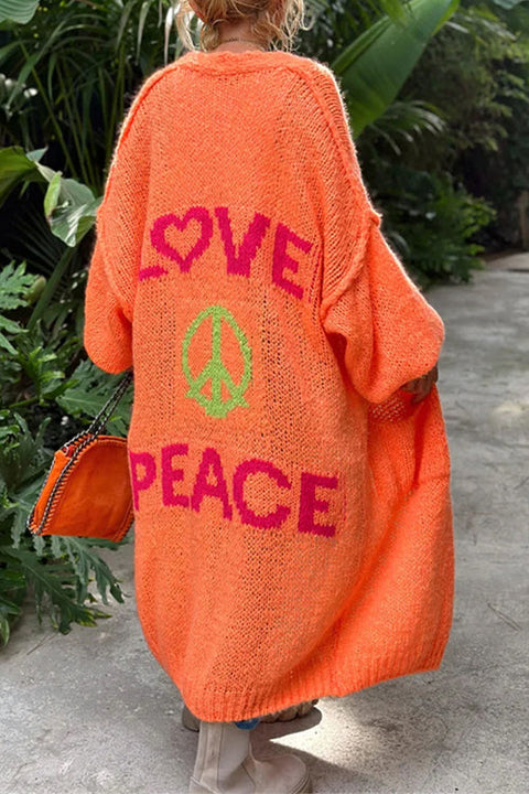 Rebadress Open Front Love and Peace Pattern Long Sweater Cardigan(in 5 Colors)