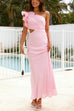 Rebadress Frill One Shoulder Cut Out Waist Maxi Dress