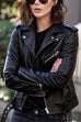 Rebadress Vintage Lapel Zip Up Faux Leather Moto Jacket