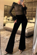 Rebadress Feather Cuffs Bell Bottom Velvet Splice Jumpsuit