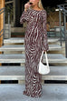 Rebadress Boat Neck Bell Sleeves Animal Print Maxi Dress