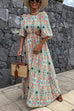 Rebadress Puff Sleeves Backless Lace-up Printed Maxi Vacation Dress