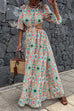 Rebadress Puff Sleeves Backless Lace-up Printed Maxi Vacation Dress