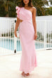 Rebadress Frill One Shoulder Cut Out Waist Maxi Dress