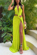 Rebadress V Neck Knot Front Cut Out High Slit Sleeveless Maxi Dress