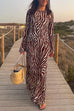 Rebadress Boat Neck Bell Sleeves Animal Print Maxi Dress