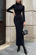 Rebadress Mockneck Long Sleeves Bodycon Knit Maxi Dress