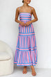 Rebadress Spaghetti Strap Tiered Color Block Striped Maxi Dress