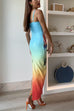 Rebadress Back Slit Gradient Printed Sequin Maxi Cami Dress