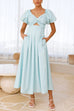 Rebadress V Neck Twist Front Puff Sleeves Cut Out Maxi Dress