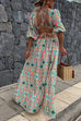 Rebadress Puff Sleeves Backless Lace-up Printed Maxi Vacation Dress