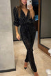 Rebadress Wrap V Neck Tie Waist Sequin Jumpsuit