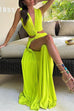 Rebadress V Neck Knot Front Cut Out High Slit Sleeveless Maxi Dress