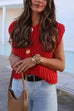 Rebadress Gold Buttons Pocketed Chunky Sweater Vest