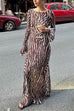 Rebadress Boat Neck Bell Sleeves Animal Print Maxi Dress