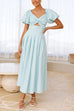 Rebadress V Neck Twist Front Puff Sleeves Cut Out Maxi Dress