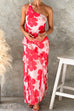 One Shoulder Ruffle Trim Floral Print Maxi Dress