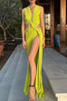 Rebadress V Neck Knot Front Cut Out High Slit Sleeveless Maxi Dress