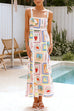 Rebadress Tie Back Ric Rac Trim Unique Print Maxi Cami Holiday Dress