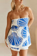 Rebadress Seashell Print Strapless Ruffle Tube Top and Wrap Mini Skort Set