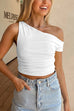 Rebadress Asymmetrical Shoulder Ruched Crop Top