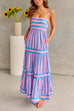 Rebadress Spaghetti Strap Ruffle Tiered Color Block Striped Maxi Dress