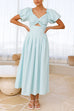 Rebadress V Neck Twist Front Puff Sleeves Cut Out Maxi Dress