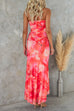 One Shoulder Mesh Overlay Floral Print Ruffle Maxi Dress