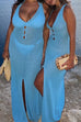 V Neck Slit Front Crochet Lace Cover Up Maxi Dress