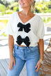 Rebadress V Neck Short Sleeves Bow Knot Knit Top