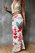 Floral Print Satin Bodycon Maxi Skirt