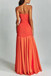 Rebadress Mesh V Neck Strapless Splice Flare Maxi Party Dress