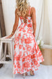 Back Lace-up Floral Print Ruffle Maxi Cami Dress