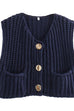 Rebadress Gold Buttons Pocketed Chunky Sweater Vest