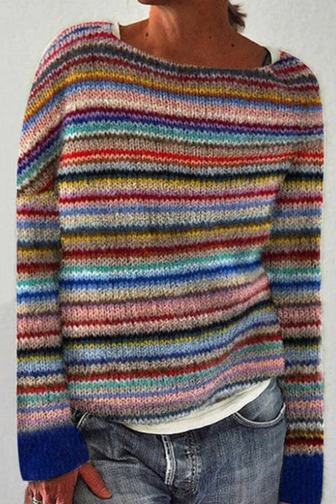 Rebadress Crewneck Vibrant Rainbow Chunky Knit Sweater(in 4 Patterns)