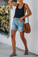 Rebadress Rolled Hem Ripped Denim Shorts