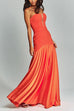 Rebadress Mesh V Neck Strapless Splice Flare Maxi Party Dress