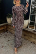 Rebadress Boat Neck Bell Sleeves Animal Print Maxi Dress