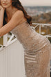 Rebadress Strapless Back Slit Rhinestone Bodycon Maxi Party Dress