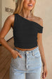 Rebadress Asymmetrical Shoulder Ruched Crop Top