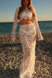 Rebadress Crochet Lace Cover-up Crop Top and Maxi Skirt Vacation Set
